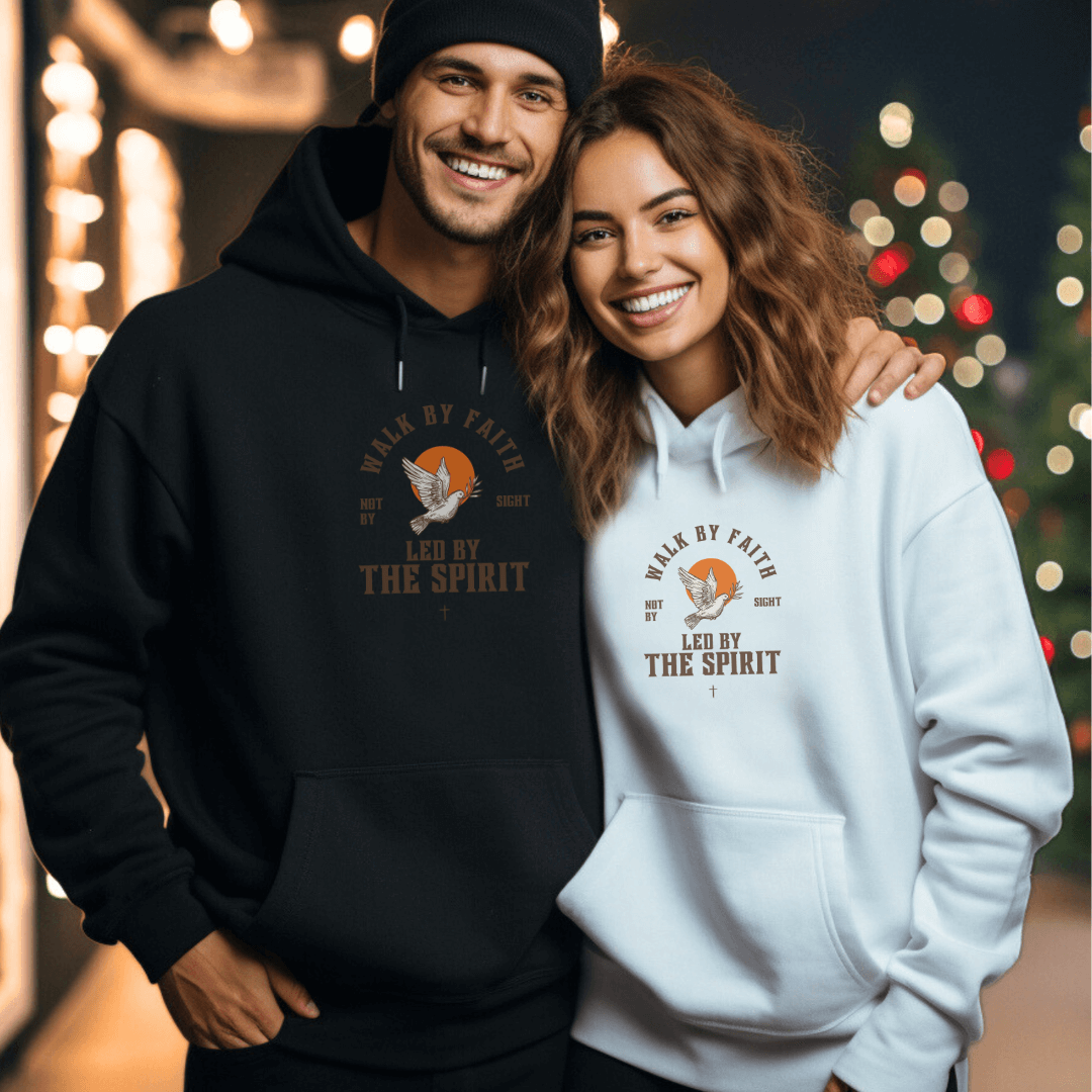 WALK BY FAITH UNISEX WHITE AND BLACK CHRISTIAN HOODIE