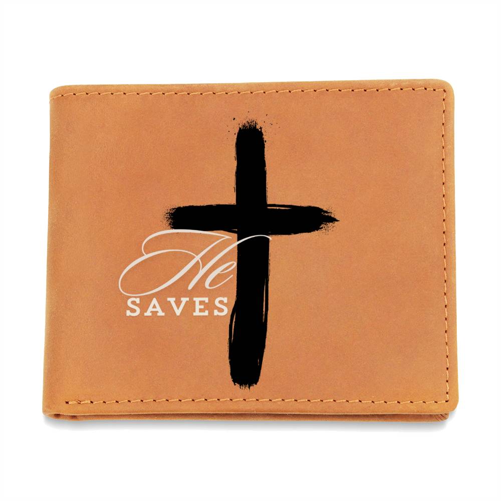 ELEVATED SPIRIT | HE SAVES MEN'S LEATHER WALLET - Elevated Spirit 