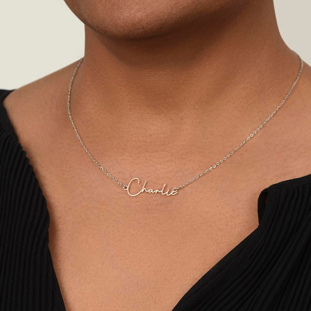 Christian cursive name necklace, personalized with 10 letters or less.
