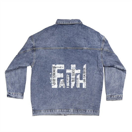 ELEVATED SPIRIT | WHITE BLOCK FAITH DENIM JACKET - Elevated Spirit 