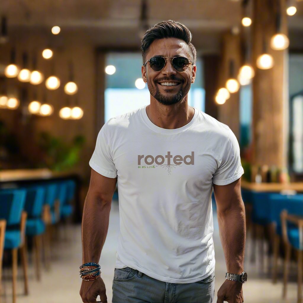 ROOTED IN HIS LOVE WHITE UNISEX CHRISTIAN TEE