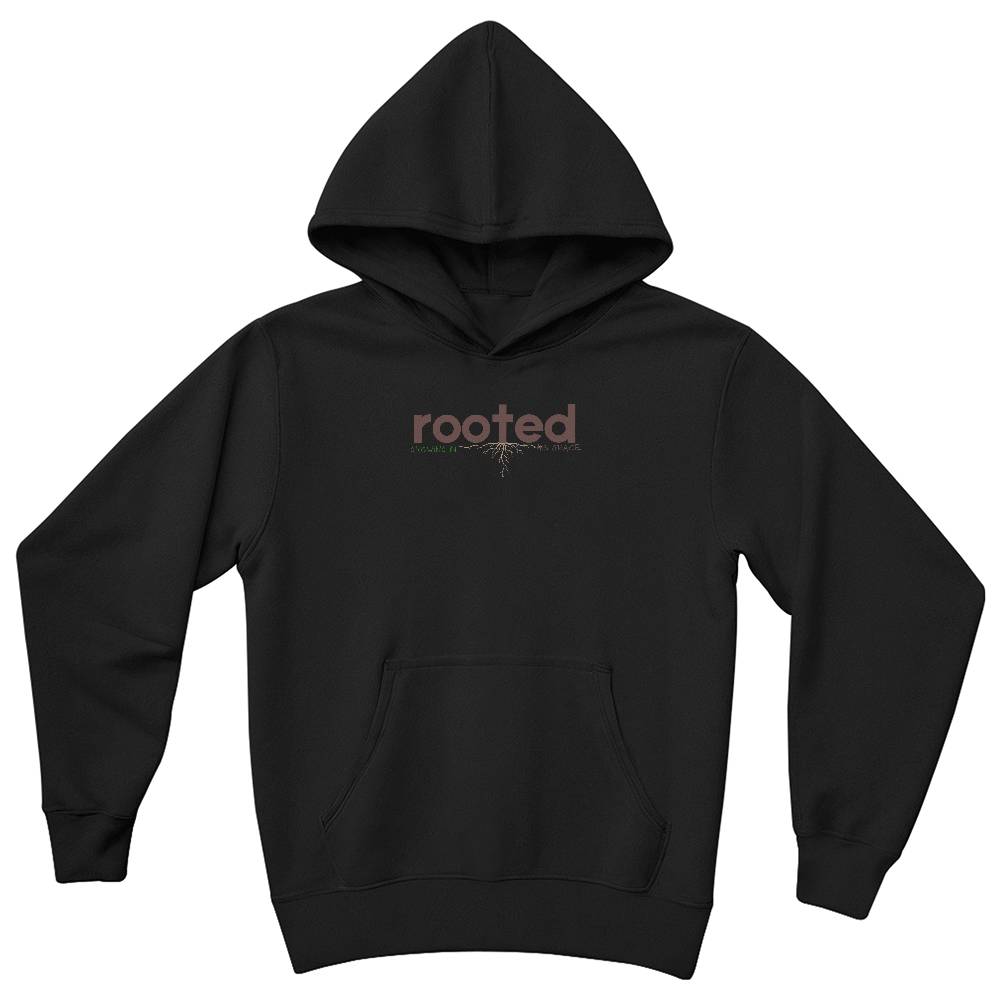 Rooted in His Love youth black Christian hoodie  | Trendy Faith-Based Apparel
