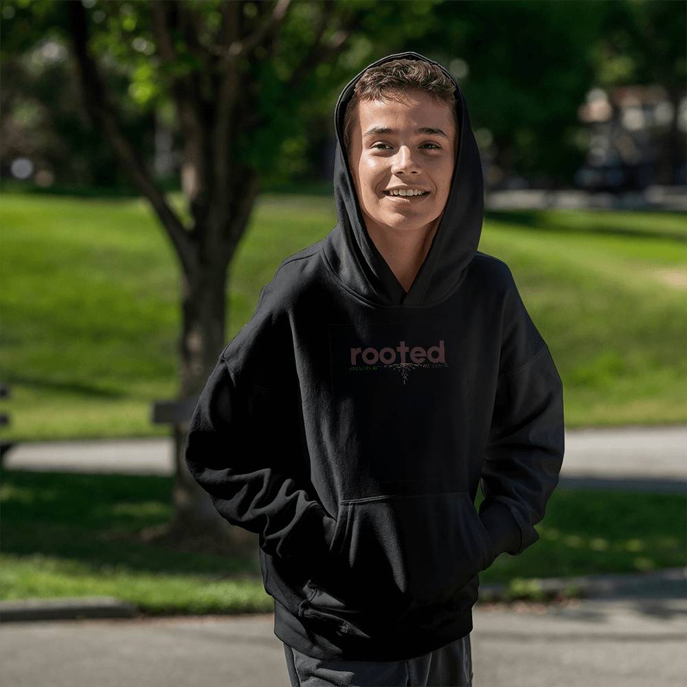 Rooted in His Love black youth Christian hoodie  | Trendy Faith-Based Apparel
