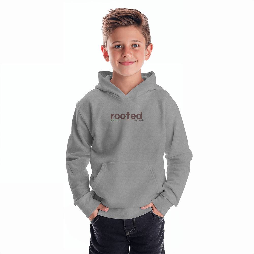 Rooted in His Love gray youth Christian hoodie  | Trendy Faith-Based Apparel
