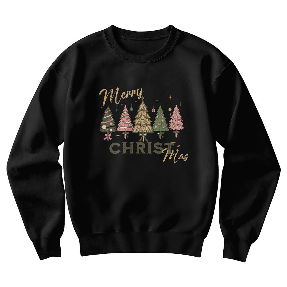 Cozy Christian Christmas sweatshirt featuring pastel tree design