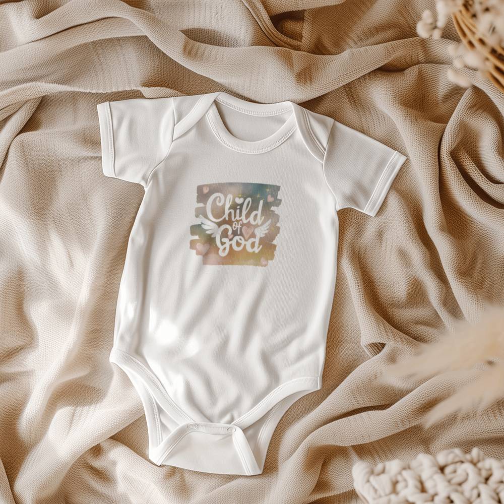 Child of God Christian bodysuit with wings - perfect Christian baby apparel.
