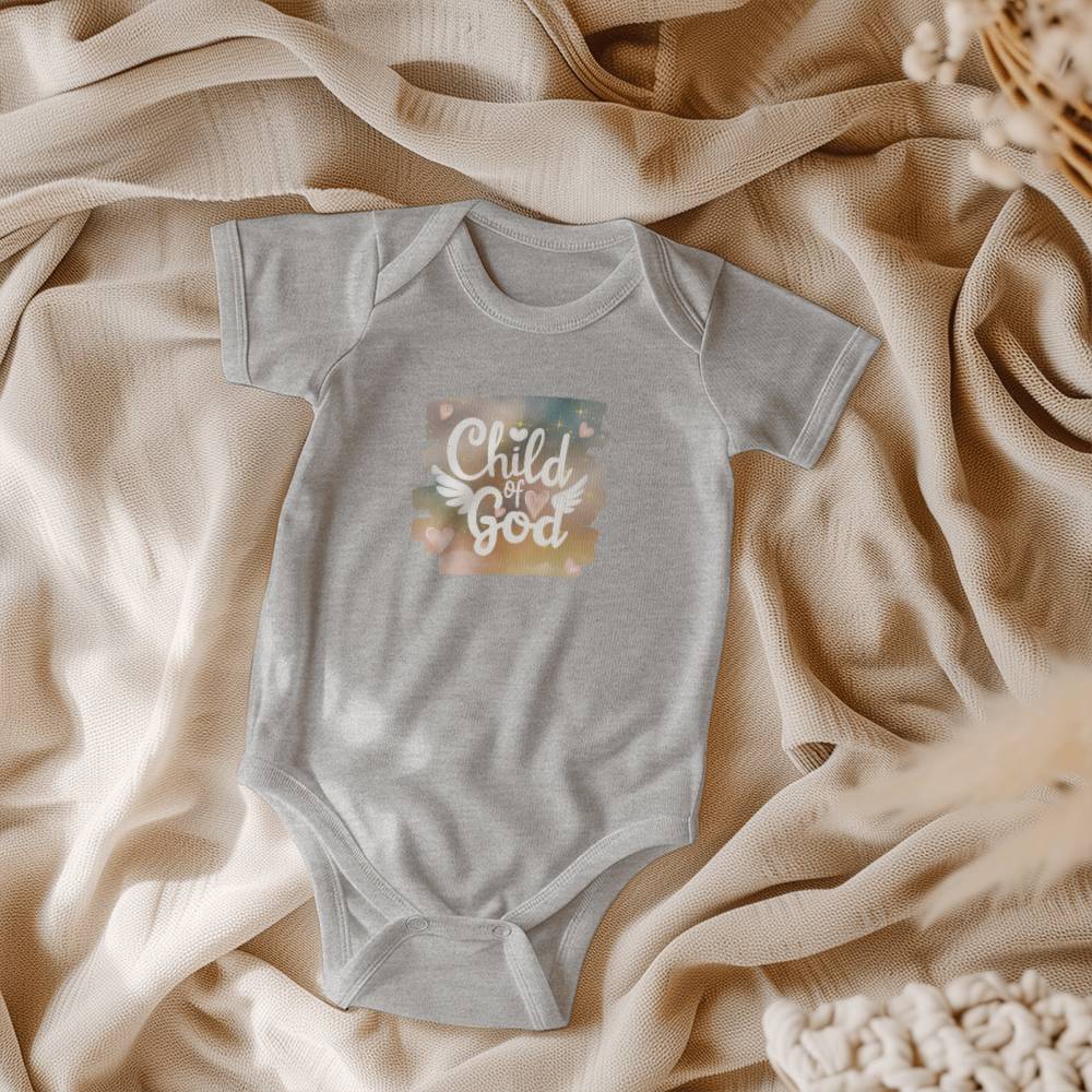 Child of God Christian bodysuit with wings - perfect Christian baby apparel.
