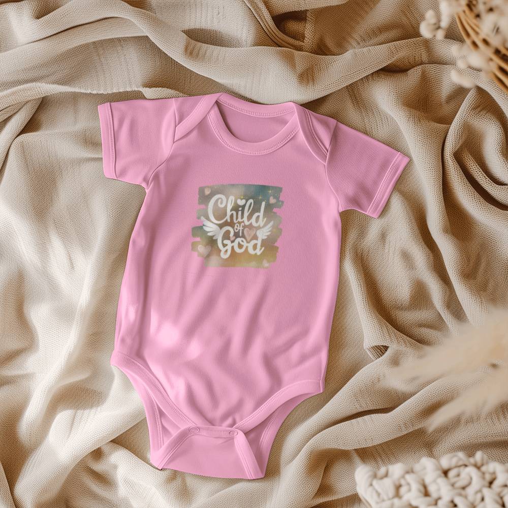 Child of God Christian bodysuit with wings - perfect Christian baby apparel.
