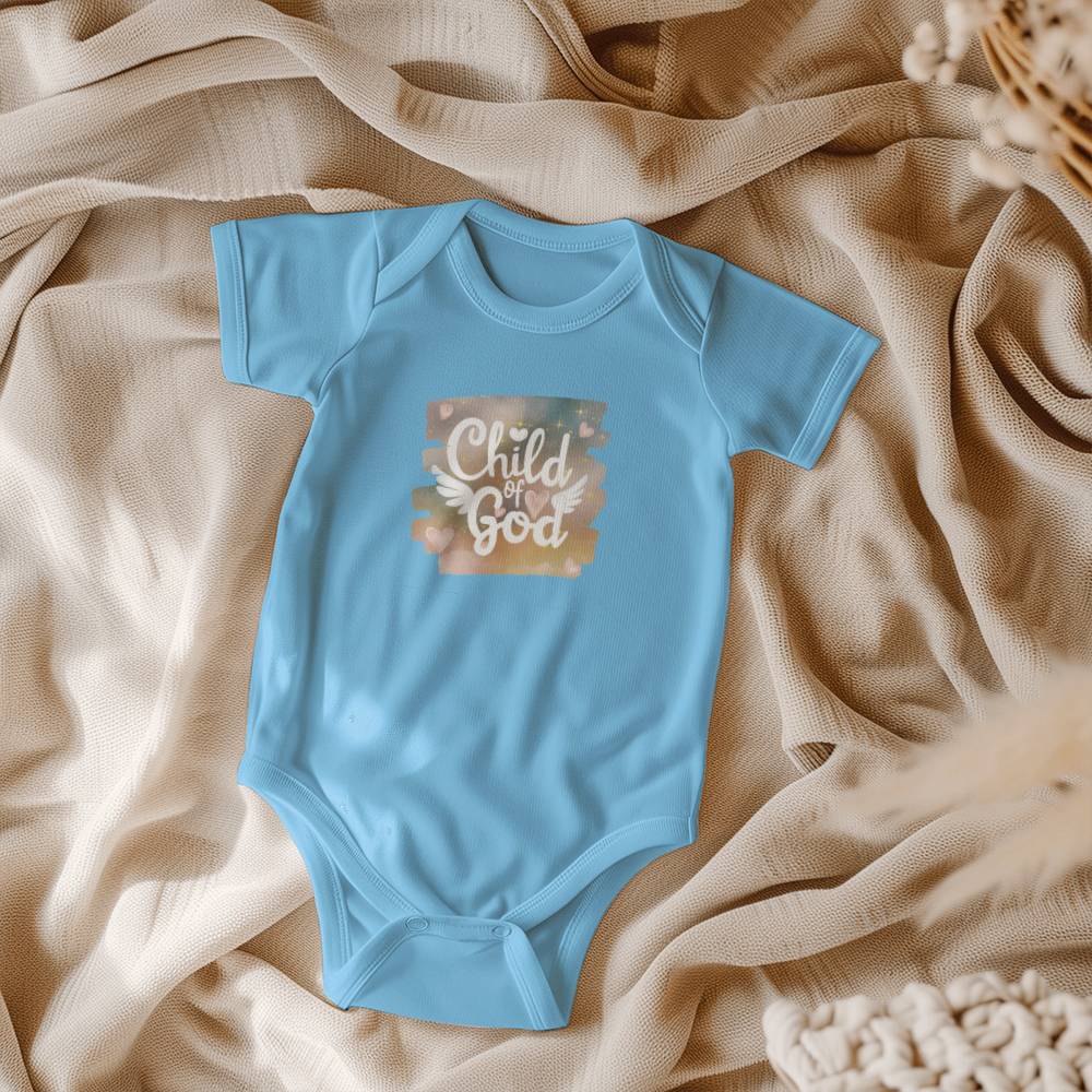 Child of God Christian bodysuit with wings - perfect Christian baby apparel.
