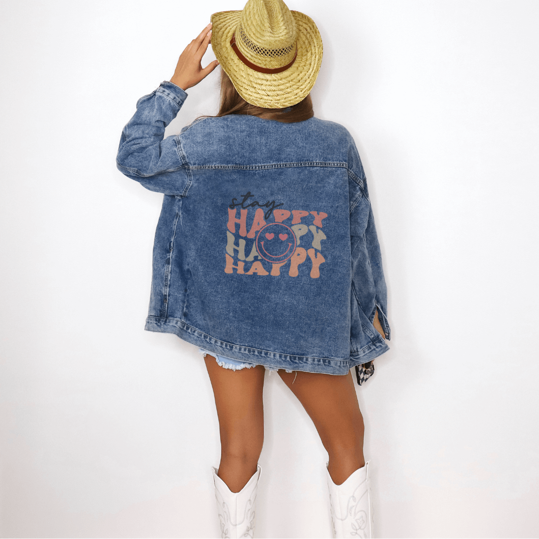 ELEVATED SPIRIT | STAY HAPPY DENIM JACKET - Elevated Spirit 